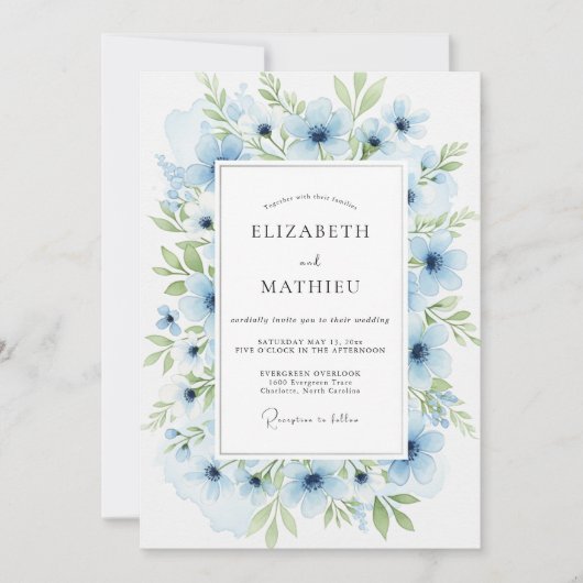 Powder Blue Serene Botanical Wedding Kaart (Voorkant)