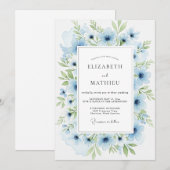 Powder Blue Serene Botanical Wedding Kaart (Voorkant / Achterkant)