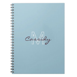 Powder Blue Simply Monogrammed Notitieboek