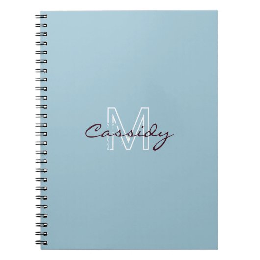 Powder Blue Simply Monogrammed Notitieboek (Voorkant)