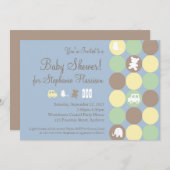 Powder Blue Stippen Boy Baby shower Invitation Kaart (Voorkant / Achterkant)