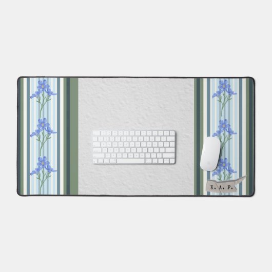 Powder Blue Striped Floral  Bureaumat (Keyboard & Muis)