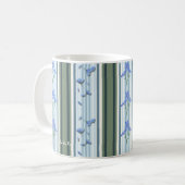 Powder Blue Teal Striped Floral Mug Koffiemok (Voorkant links)