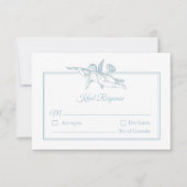 Powder Blue Toile de Jouy Cherub Wedding RSVP Card (Voorkant)