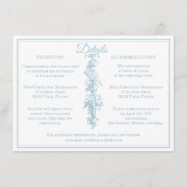 Powder Blue Toile de Jouy Wedding Details Enclosur Informatiekaartje