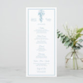 Powder Blue Toile de Jouy Wedding Menu Card (Staand voorkant)