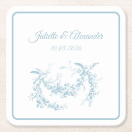 Powder Blue Toile de Jouy Wedding Paper Coasters Kartonnen Onderzetters