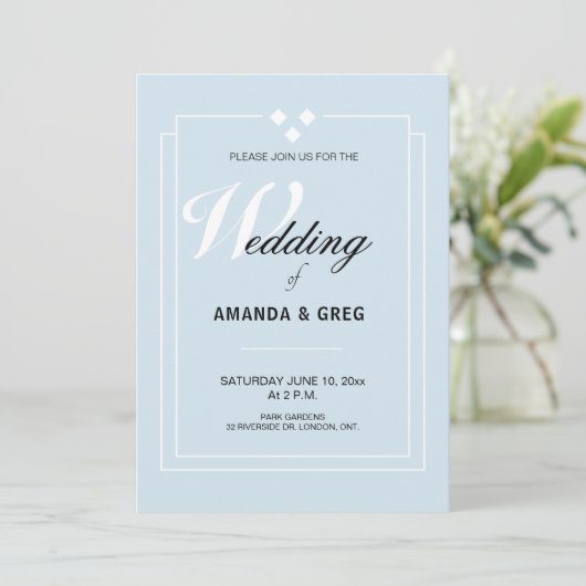 Powder Blue Wedding Invitation Kaart (Staand voorkant)