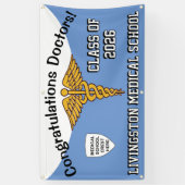 Powder Blue/White Caduceus Med School Afstuderen Spandoek (Verticaal)
