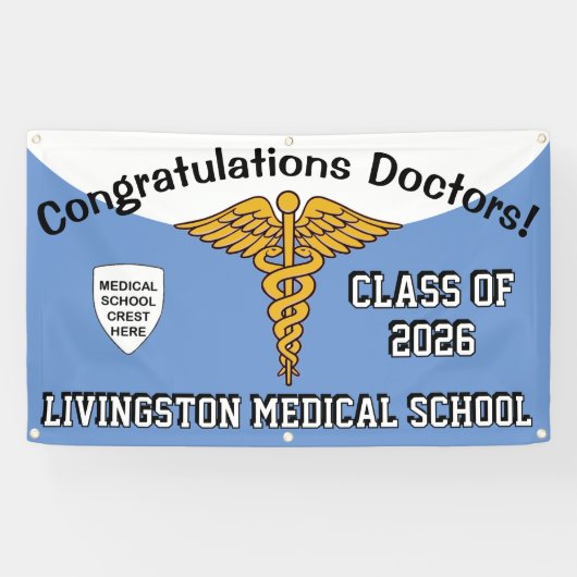 Powder Blue/White Caduceus Med School Afstuderen Spandoek (Horizontaal)