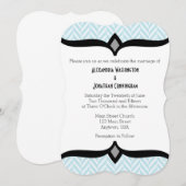 Powder Blue White Herringbone Wedding Invitation Kaart (Voorkant / Achterkant)