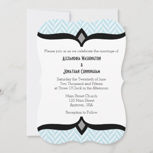 Powder Blue White Herringbone Wedding Invitation Kaart (Voorkant)