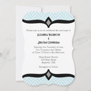 Powder Blue White Herringbone Wedding Invitation Kaart