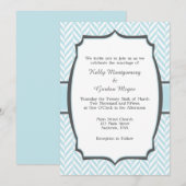 Powder Blue White Herringbone Wedding Invitation Kaart (Voorkant / Achterkant)