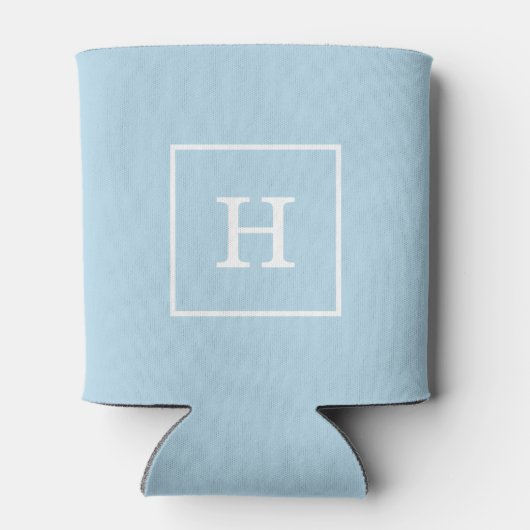 Powder Blue White Initiaal monogram Blikjeskoeler (Achterkant)