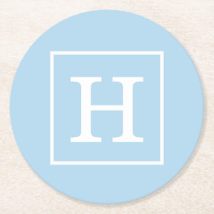 Powder Blue White Initiaal monogram Ronde Kartonnen Onderzetter