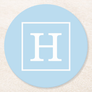 Powder Blue White Initiaal monogram Ronde Kartonnen Onderzetter