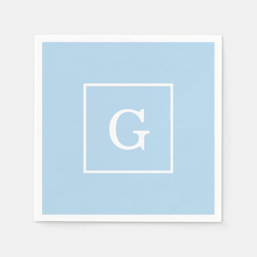 Powder Blue White Initiaal monogram Servet (Voorkant)