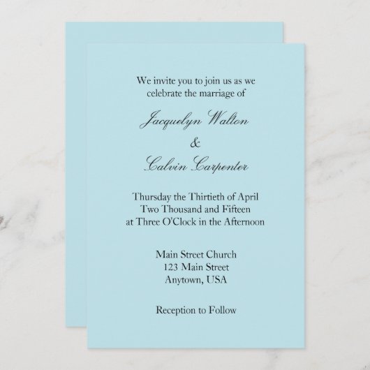 Powder Blue White Plain Simple Weddenschap Kaart (Voorkant / Achterkant)