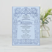 Powder Blue White  Victoriaans deco Wedding Kaart (Staand voorkant)