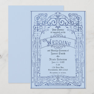 Powder Blue White  Victoriaans deco Wedding Kaart