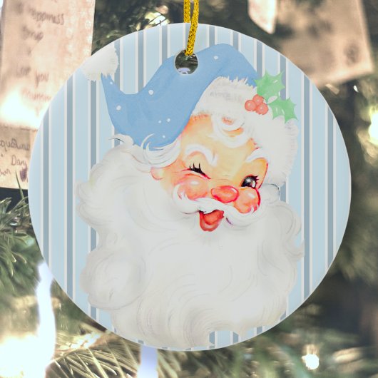 Powder Blue  Winking Santa Kerstboom Keramisch Ornament