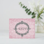 Powder Pink 2 Damask Vintage RSVP Wedding Response (Staand voorkant)