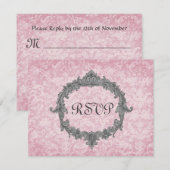 Powder Pink 2 Damask Vintage RSVP Wedding Response (Voorkant / Achterkant)