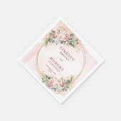 Powder Pink Floral Eucalyptus Gold Glitter Wedding Servet (Hoek)