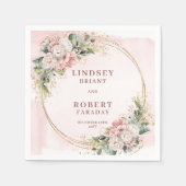 Powder Pink Flowers Greenery with Gold Glitter Wed Servet (Voorkant)