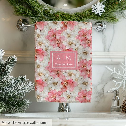 Powder Pink Gold Floral Towel Modern Wedding Gift Bad Handdoek