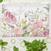 Powder Pink Gold Green Waterverf Roos Theedoek (Gevouwen)