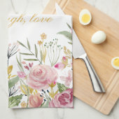 Powder Pink Gold Green Waterverf Roos Theedoek (Quarter Fold)