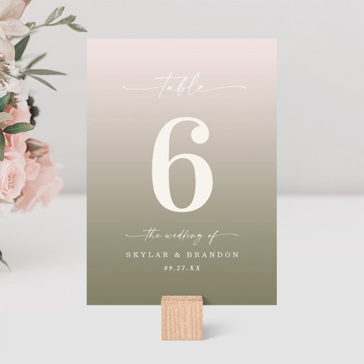 Powder Pink & Lily Green Ombre Monogrammed Wedding Kaart