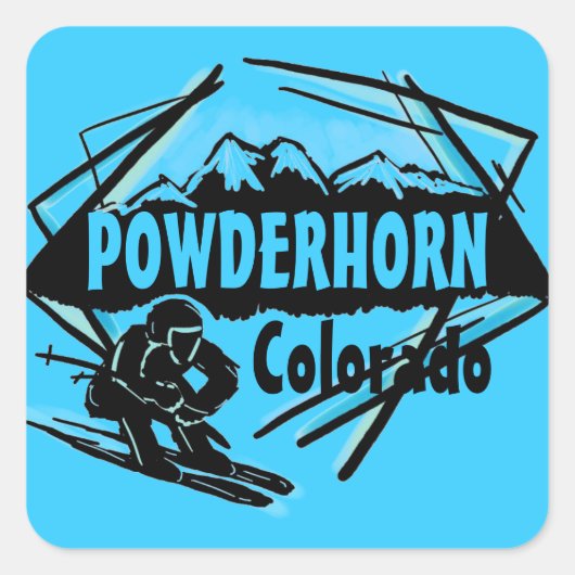Powderhorn Colorado blue ski logo stickers (Voorkant)
