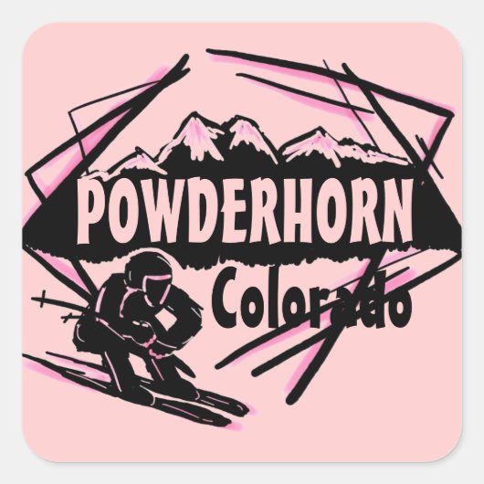 Powderhorn Colorado roze ski logo stickers (Voorkant)
