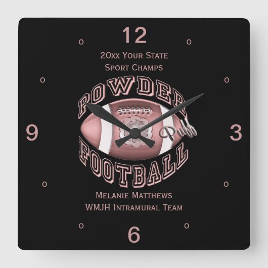 Powderpuff Football Name and School Square Clock Vierkante Klok (Voorkant)