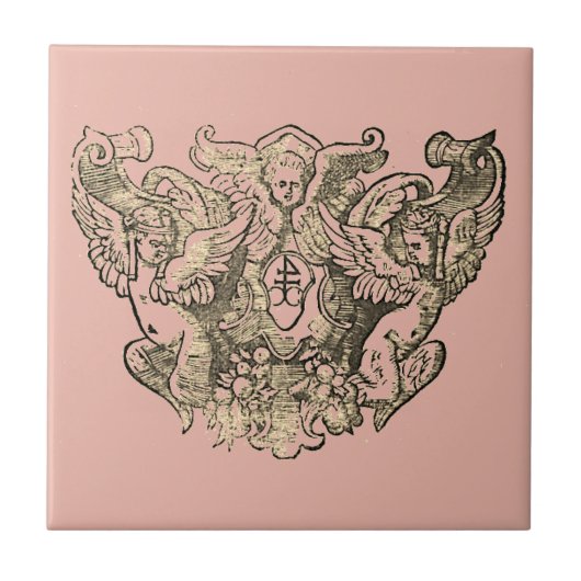 Powdery pink Angels – Coat of arms Emblem baroque Tegeltje (Voorkant)