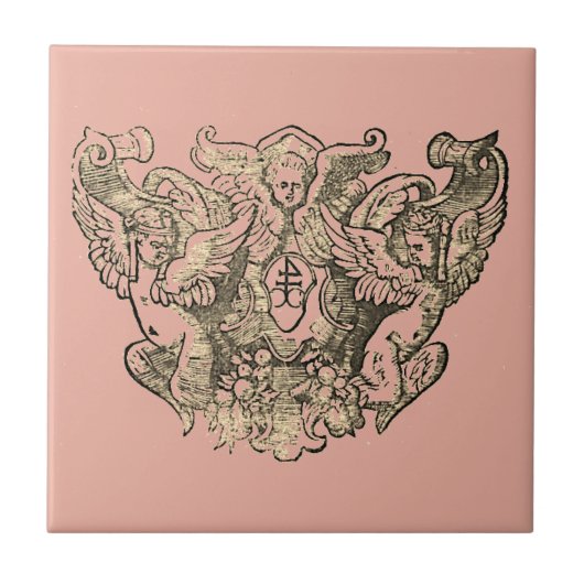 Powdery pink Angels – Coat of arms Emblem baroque Tegeltje (Voorkant)