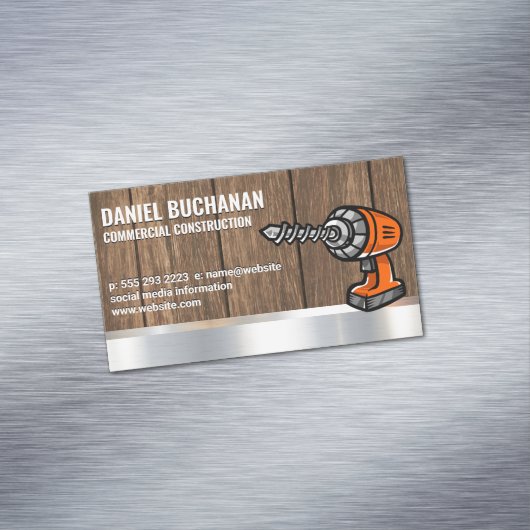 Power boor | Achtergrond hout Magnetisch Visitekaartje (Voorbeeld)