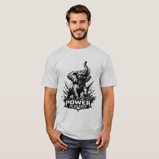 POWER IN SILENCE" Elephant Bold Strength & Wisdom  T-shirt (Voorkant volledig)