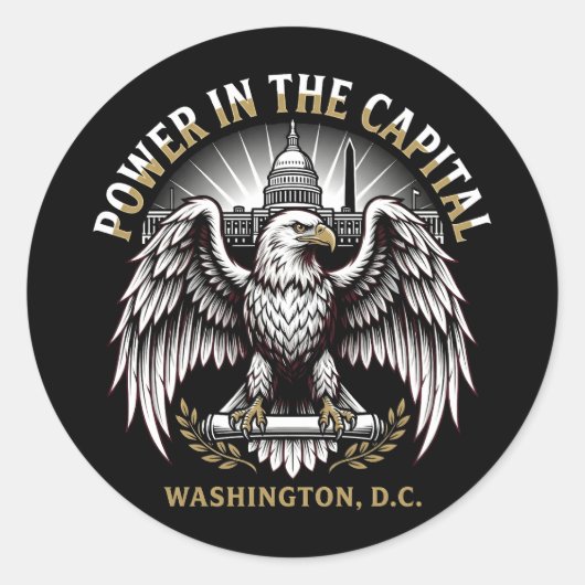 Power in the Capital Washington DC Bald Eagle Art Ronde Sticker (Voorkant)