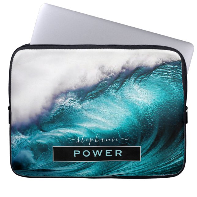 Power Inspirerend Word Ocean Wave-foto Laptop Sleeve (Voorkant)