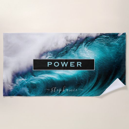 Power Inspirerend Word Ocean Wave Strandlaken (Voorkant)