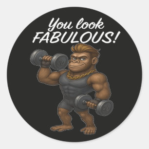 Power Lifter Gorilla - Fabulous en Fierce Ronde Sticker