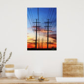Power Line Sunset Poster Print (Keuken)