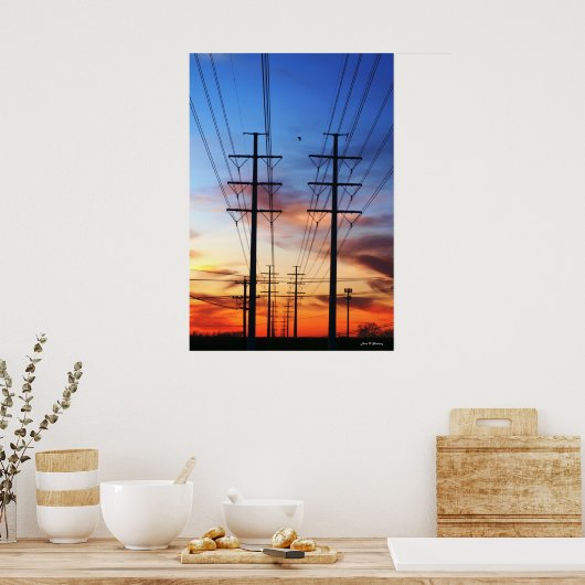 Power Line Sunset Poster Print (Keuken)