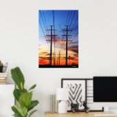 Power Line Sunset Poster Print (Thuiskantoor)