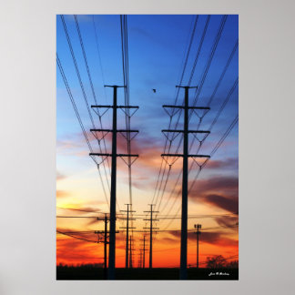 Power Line Sunset Poster Print