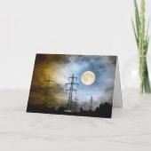 Power Lines, Santa en Full Moon Kerstmis Feestdagen Kaart (Achterkant)